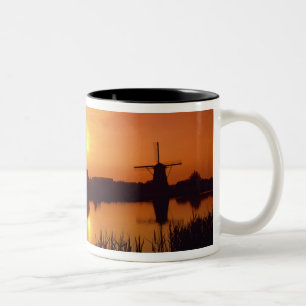 Tasse 2 Couleurs Moulins à vent au coucher du soleil, Kinderdijk, P