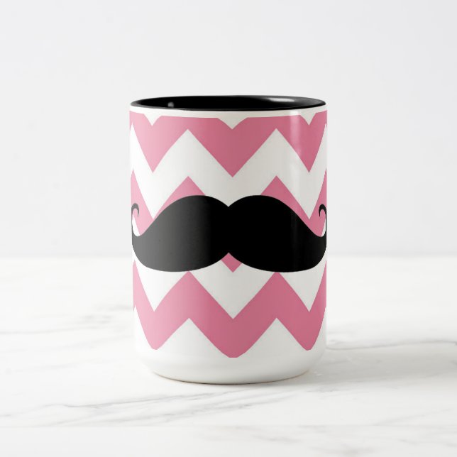 Tasse 2 Couleurs Moustache noire drôle et motif rose de Chevron (Centre)