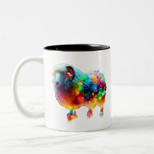 Tasse 2 Couleurs Mouton Arc-en-Ciel Art – Laine Colorée Lumineuse,