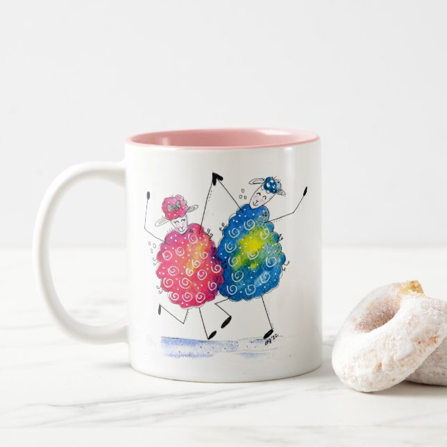 Tasse 2 Couleurs Mouton de danse Whimsical (Avec donut)