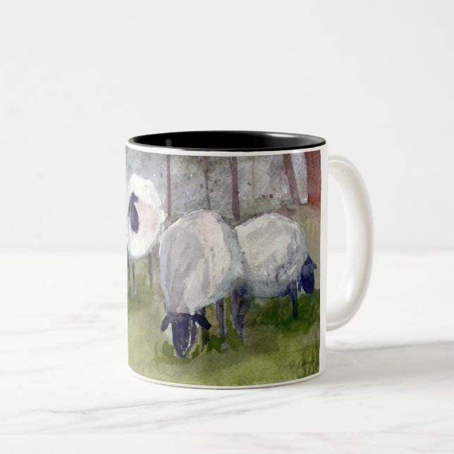 Tasse 2 Couleurs Mouton de pâturage rustique (Devant droit)