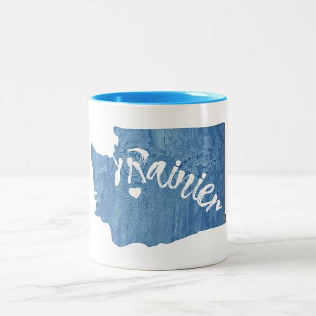 Tasse 2 Couleurs Mt. Rainier Washington Grain de Bois (Centre)
