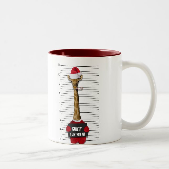 Tasse 2 Couleurs Mugshot Guilty Giraffe Drôle Noël (Droit)