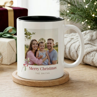 Tasse 2 Couleurs Mugue de photo de Noël minimaliste avec nom person