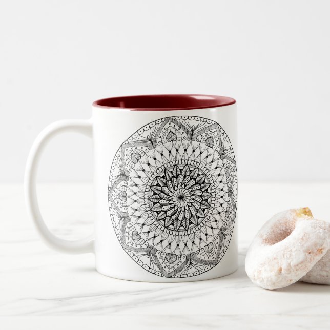 Tasse 2 Couleurs Mugue Mandala Cœur (Avec donut)