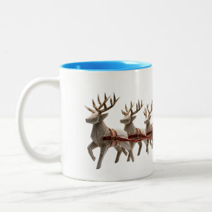 Tasse 2 Couleurs Mugue traîneau du Père Noël en origami avec rennes