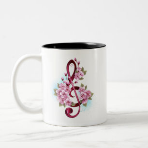 Tasse 2 Couleurs Musical treble clef notes with Sakura flowers