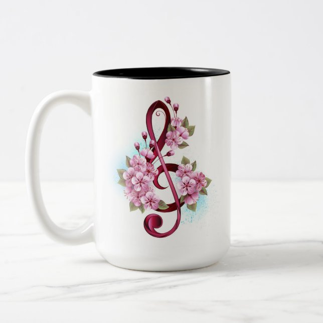 Tasse 2 Couleurs Musical treble clef notes with sakura flowers (Gauche)