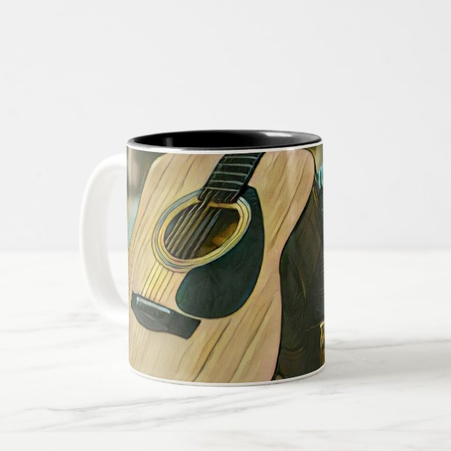 Tasse 2 Couleurs musicien guitare amoureux cadeau (Devant gauche)