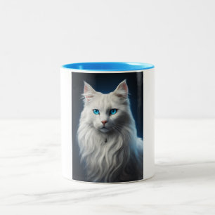 Tasse 2 Couleurs Musique avec chat blanc avec yeux de couleur bleue