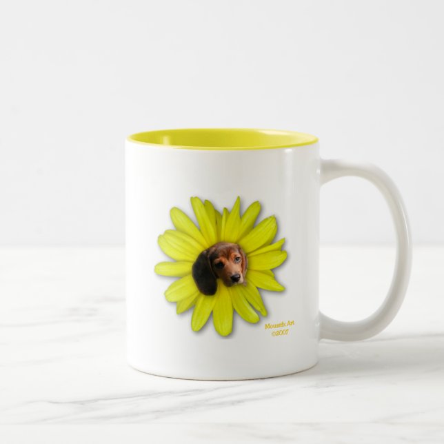 Tasse 2 Couleurs Musique Beagle Jaune en floraison (Droit)