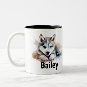 Tasse 2 Couleurs Musique d'aquarelle sibérienne Husky