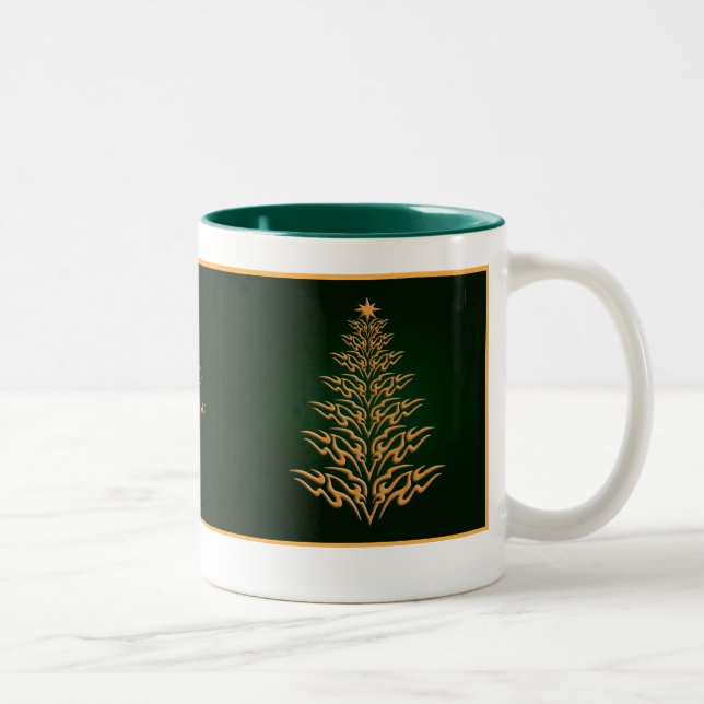 Tasse 2 Couleurs Musique d'arbre de Noël écossaise verte (Droit)