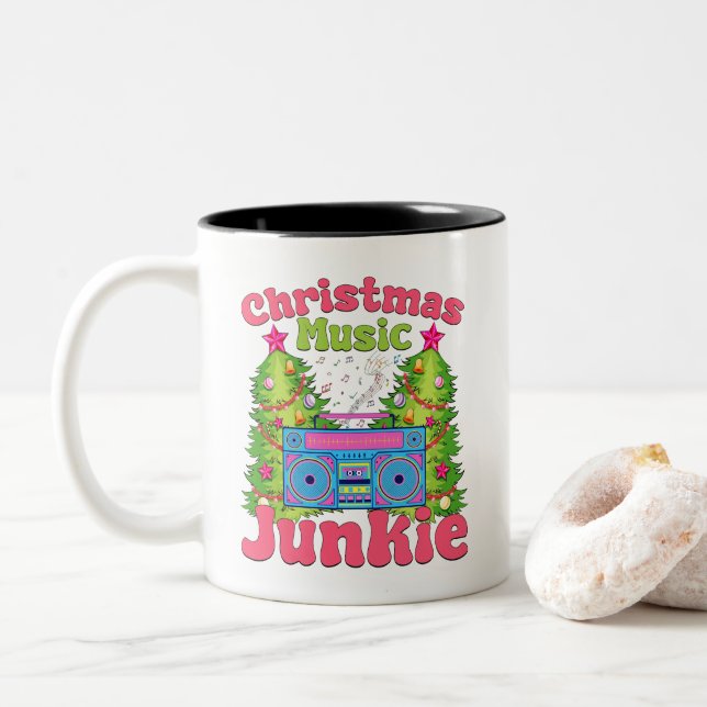 Tasse 2 Couleurs Musique de Noël Junkie 80's Retro Cassette Player (Avec donut)