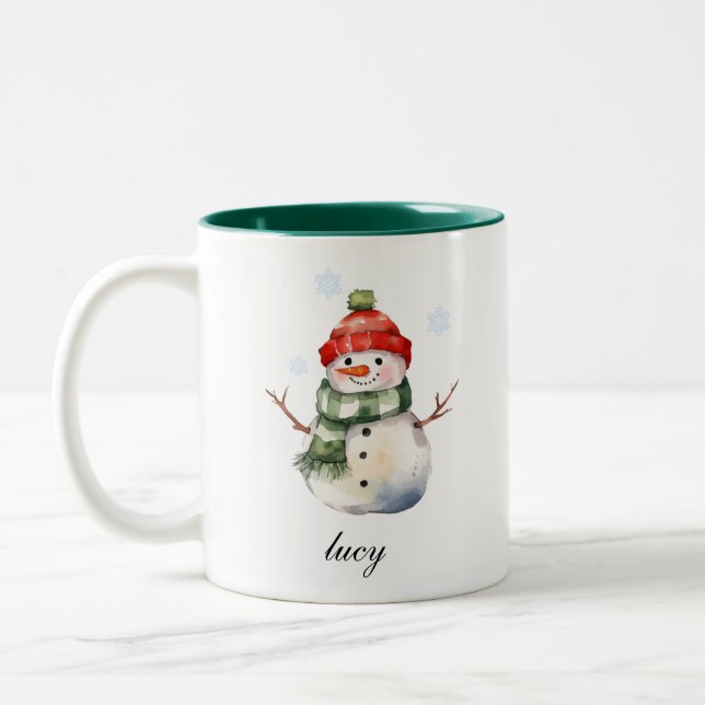 Tasse 2 Couleurs Musique de Noël personnalisée Snowman (Gauche)