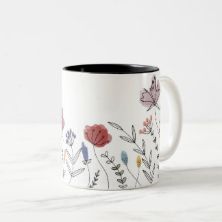 Tasse 2 Couleurs Musique florale dessinée à la main