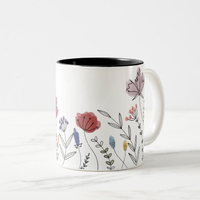 Tasse 2 Couleurs Musique florale dessinée à la main (Devant droit)