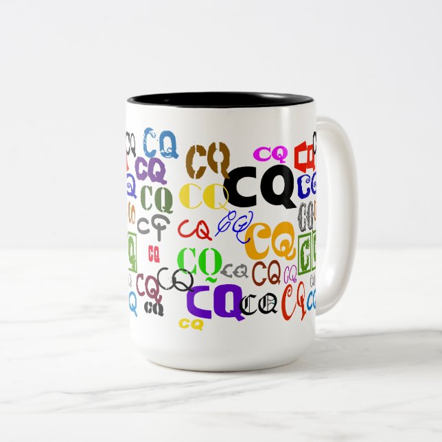 Tasse 2 Couleurs Musique Ham Radio CQ (Devant droit)