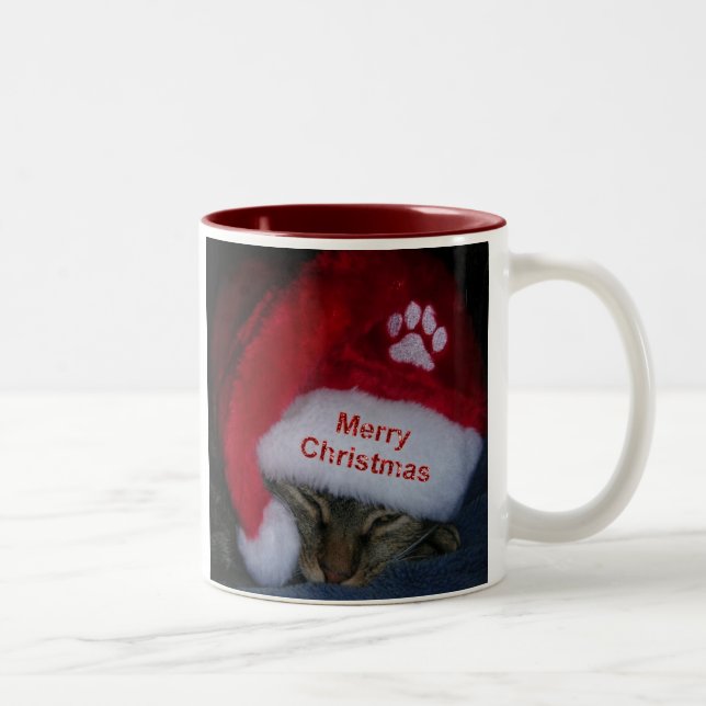 Tasse 2 Couleurs Musique Joyeux Chat De Noël À Santa Hat (Droit)