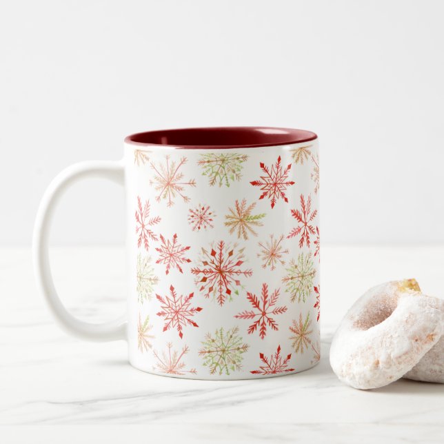Tasse 2 Couleurs Musique Motif Red Green Snowflake (Avec donut)