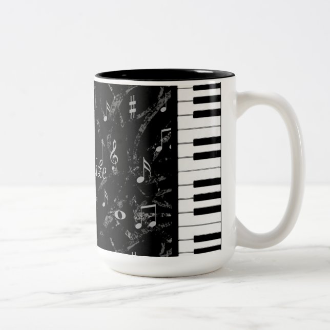 Tasse 2 Couleurs Musique noire et blanche personnalisée de piano (Droit)