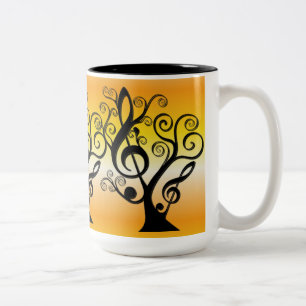 Tasse 2 Couleurs Musique noire et jaune Arbre de Clef Arbre