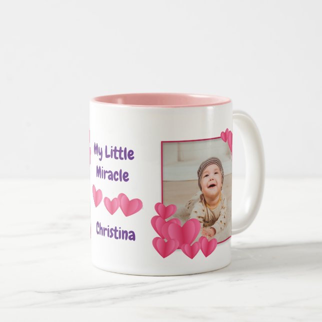 Tasse 2 Couleurs My Little Miracle with Hearts Photos et nom (Devant droit)