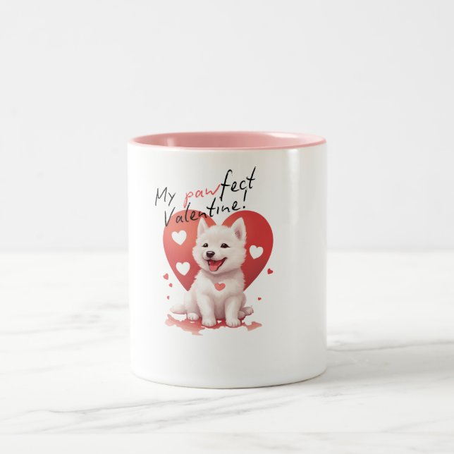 Tasse 2 Couleurs My Pawfect Valentine : Doux chien blanc de jindo (Centre)