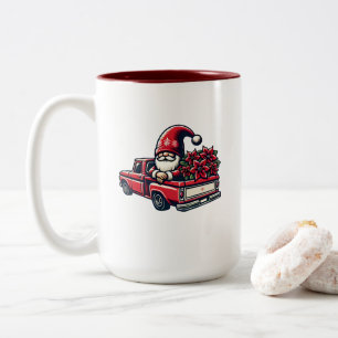 Tasse 2 Couleurs Nain de Noël Poinsettia Sur Camionnette Rouge