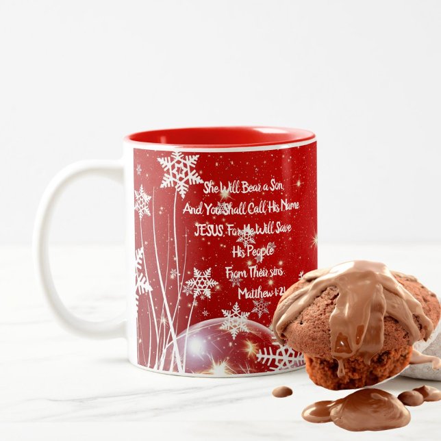 Tasse 2 Couleurs Naissance de Jésus Mug Art Rouge/Blanc (Créateur téléchargé)