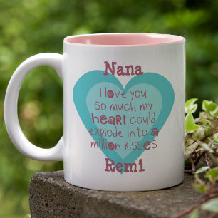 Tasse 2 Couleurs Nana je t'aime tellement Turquoise Amour Cœur