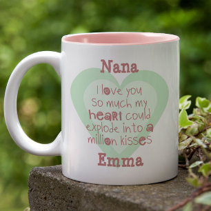 Tasse 2 Couleurs Nana je t'aime tellement Vert Menthe Cœur d'Amour