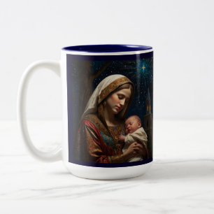 Tasse 2 Couleurs Nativité de Noël Vierge Marie & Jésus