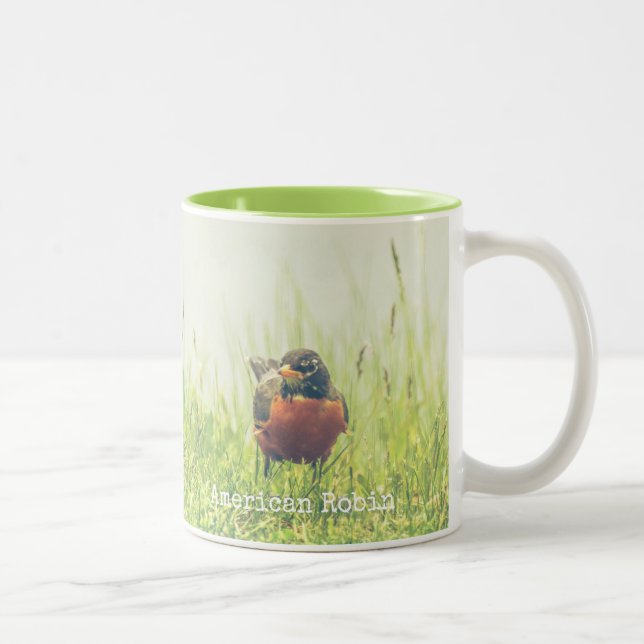 Tasse 2 Couleurs Nature verte des oiseaux de Robin des États-Unis (Droit)
