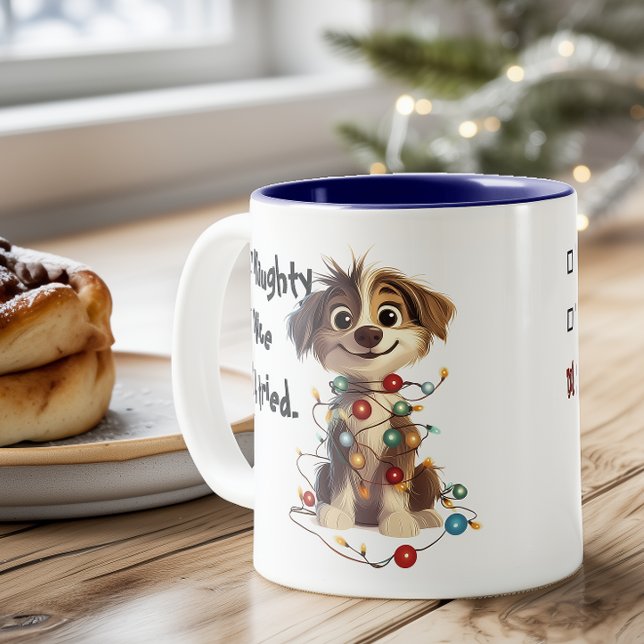 Tasse 2 Couleurs Naughty Puppy Père Noël Checklist Blue (Créateur téléchargé)