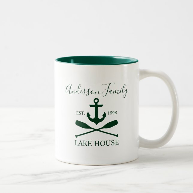 Tasse 2 Couleurs Nautical Lake House Ancre Oars Family Green (Droit)