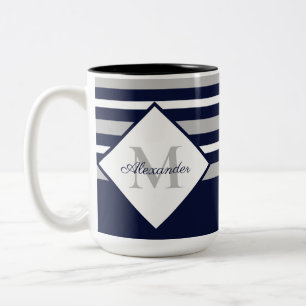 Tasse 2 Couleurs Nautique moderne Marine Bleu Gris Gris Gris Gris R