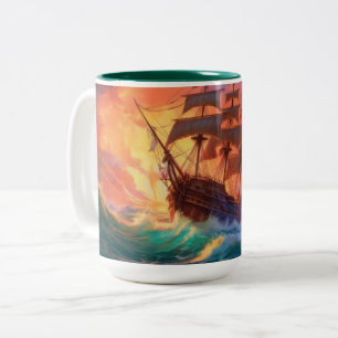 Tasse 2 Couleurs Navire À Voile Sur Une Mer Tempérée