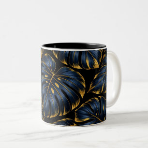 Tasse 2 Couleurs Navy Blue Gold Monstera Luxury Botanical