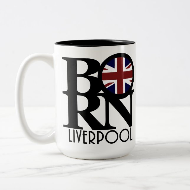 Tasse 2 Couleurs NÉ Liverpool Angleterre (Drapeau UK) 15oz (Gauche)
