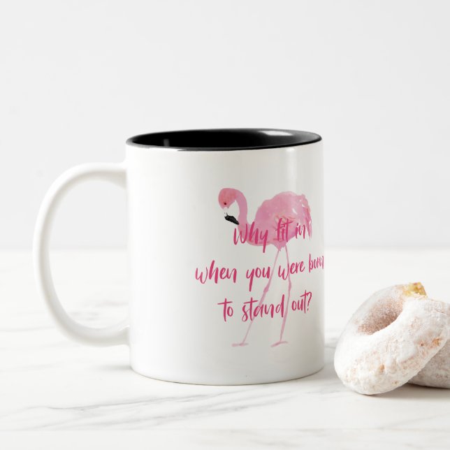 Tasse 2 Couleurs Né pour le Flamant rose Stand Out (Avec donut)