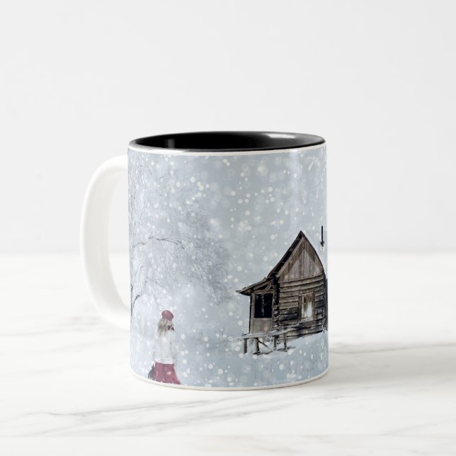 Tasse 2 Couleurs Neige de Noël au Cabine (Devant gauche)