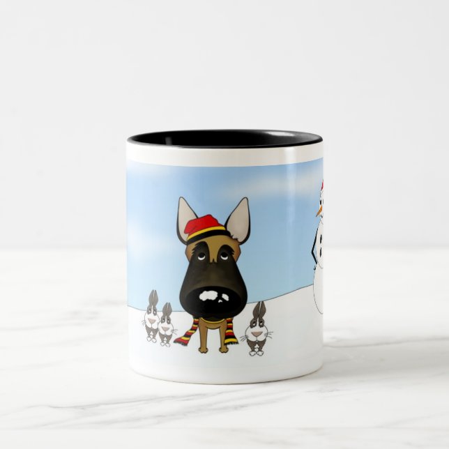 Tasse 2 Couleurs Neige d'hiver de Malinois de Belge (Centre)