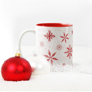 Tasse 2 Couleurs Neige rouge sur toile blanche muqueuse