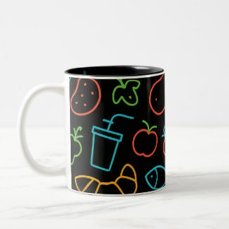 Tasse 2 Couleurs Neon Food Outline Motif sans couture