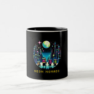 Tasse 2 Couleurs Neon Nomads - Cyberpunk Pixel Art Travel Design