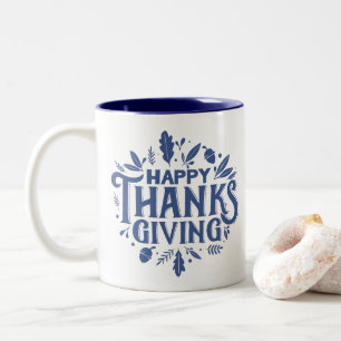 Tasse 2 Couleurs Nice Bon thanksgiving texte avec Automne Feuille