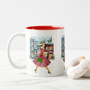 Tasse 2 Couleurs Noël 1950 Vintage Dame