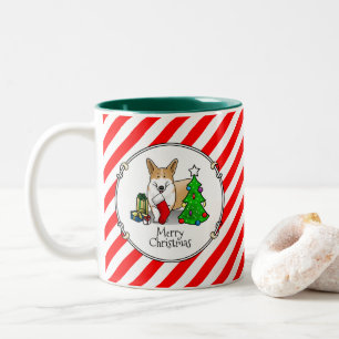 Tasse 2 Couleurs Noël 2 Pembroke Welsh Corgi (rouge 1) Tree Cute