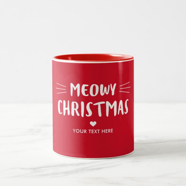 Tasse 2 Couleurs Noël à la Meowy Cat | Vacances rouges (Centre)